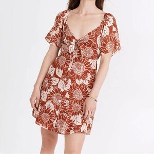 Madewell Silk Petite Silk Tie-Front Mini Dress in Sunflower Season